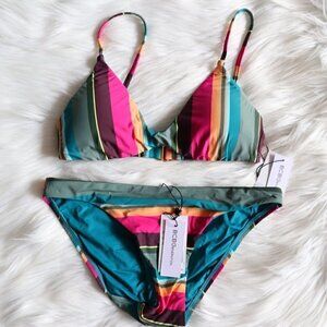 NWT BCBGeneration Colorful Rainbow Stripe Bikini Bathing Suit Set Size XS